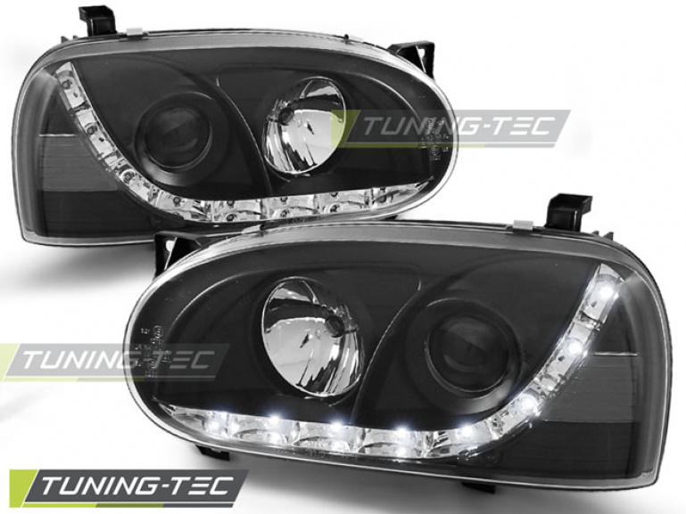 LED Tagfahrlicht Design Scheinwerfer für VW Golf 3 91-97 schwarz